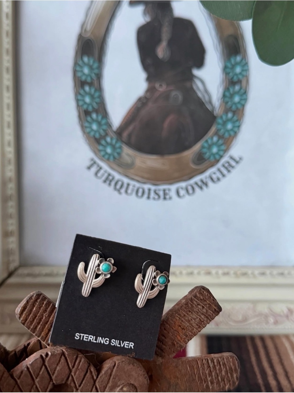 Sterling silver cactus 🌵 Mojave turquoise studs